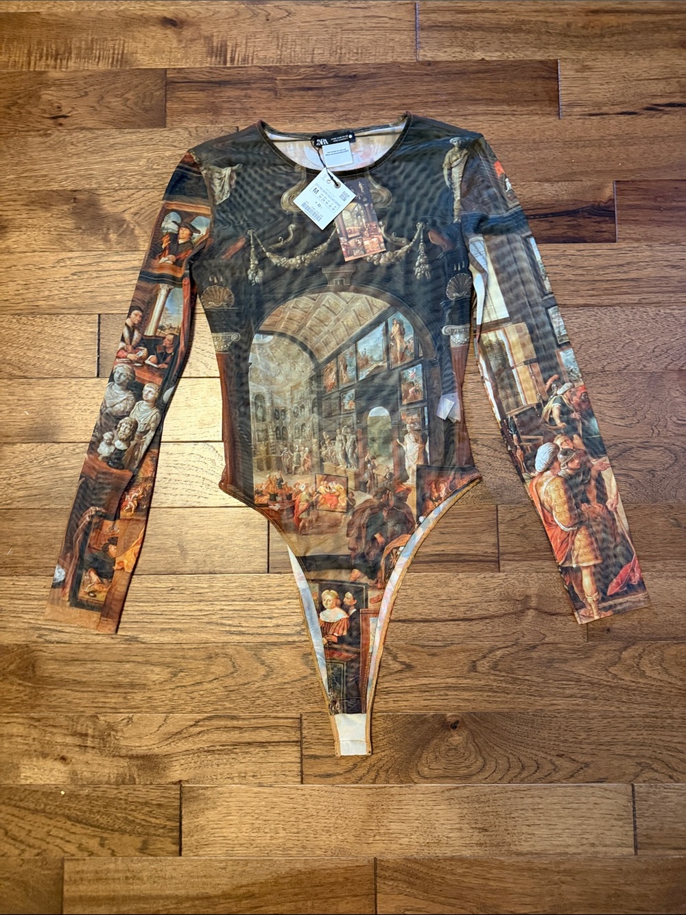 Zara printed tulle mesh body suit size medium NWT - Picture 2 of 8